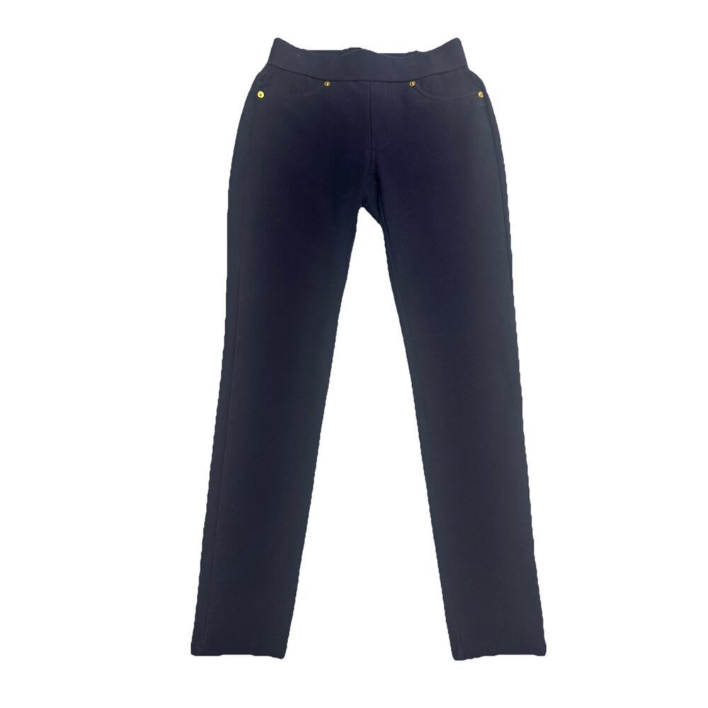Michael Kors Pants Womens XS Navy Blue Stretch Skinny Gold Logo Mid Rise